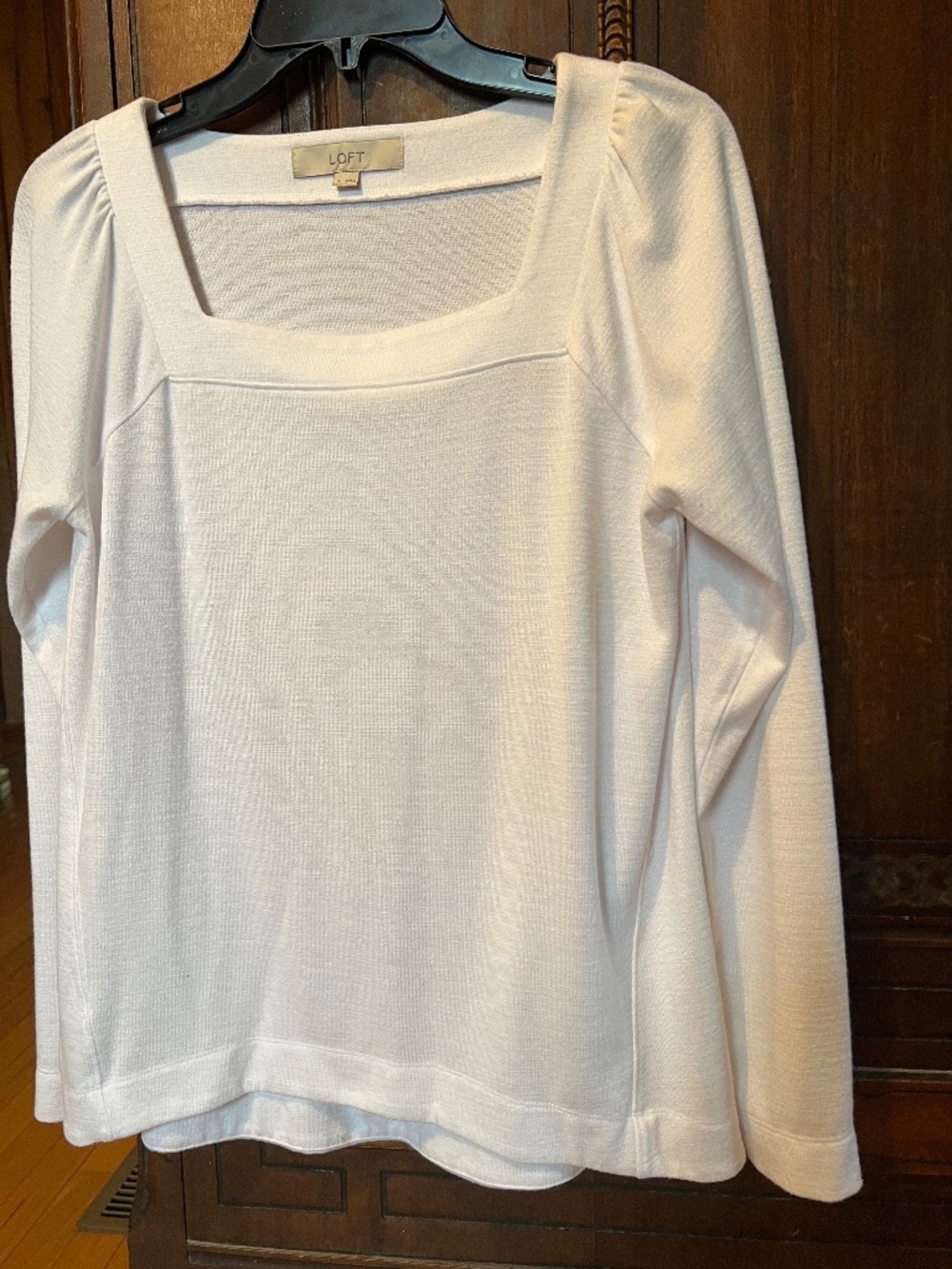 LOFT White Textured Square-Neck Long-Sleeve Top - Size Small